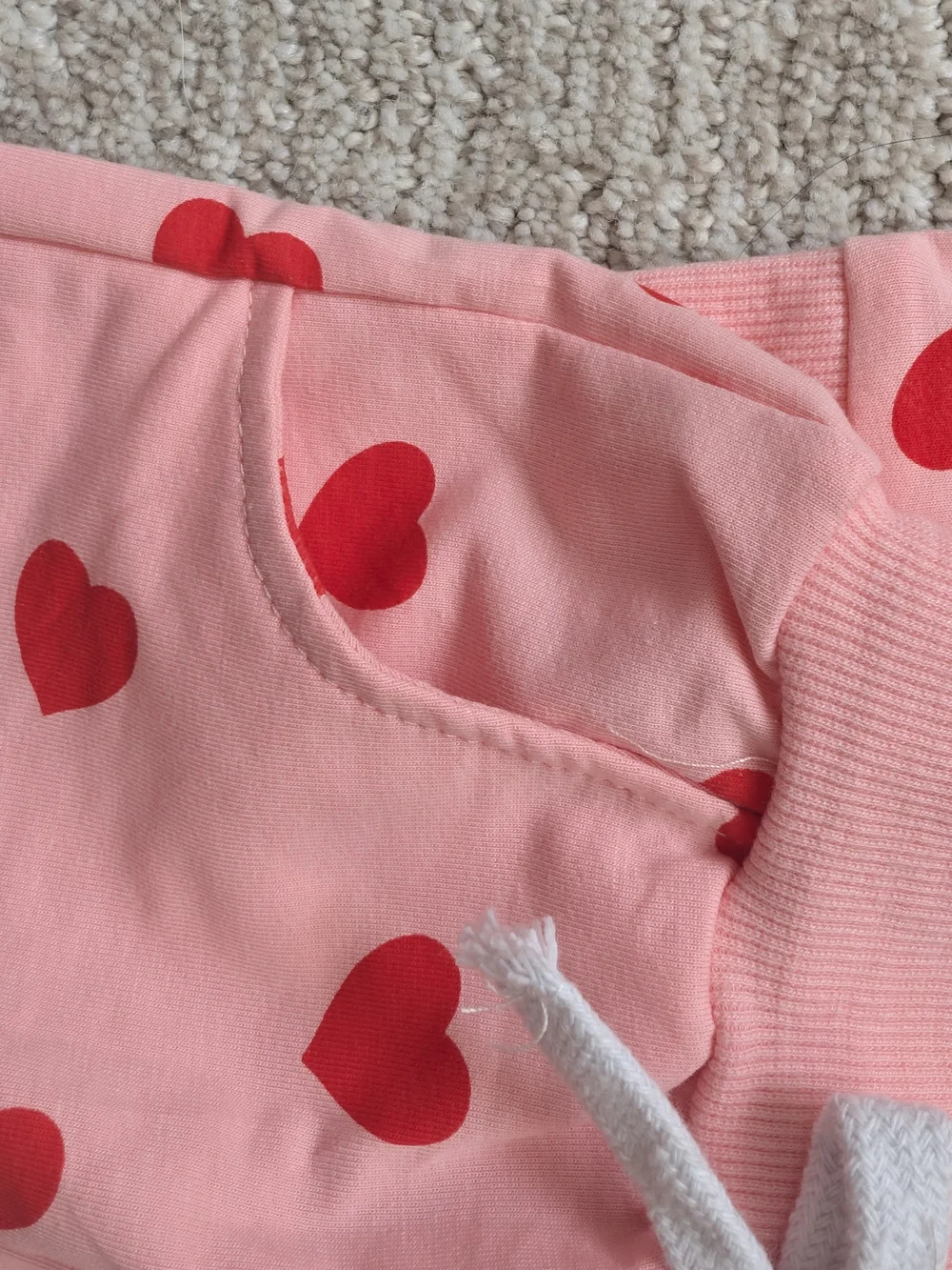 Baby Pink Heart-Print Sweat Suit Set with Headband